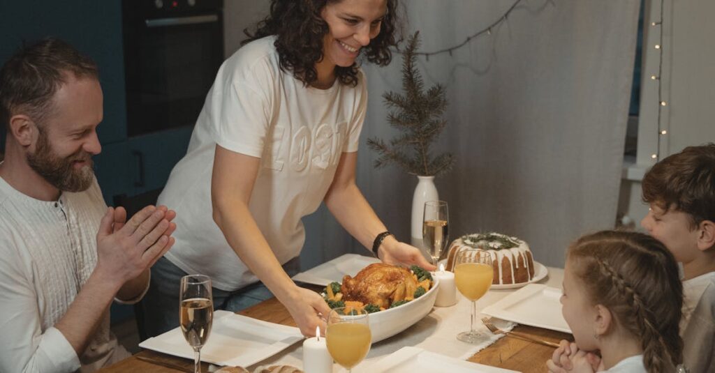 A joyful family gathered around the table for a holiday feast, celebrating togetherness.