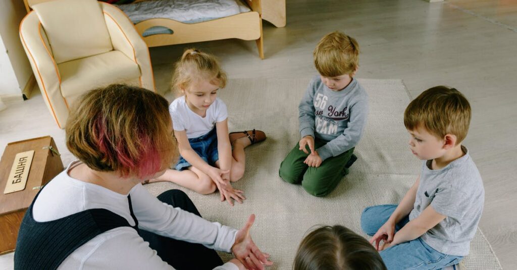Group of children engaged in social skills learning.
